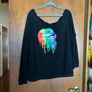 Magic Black Long Sleeve Sweatshirt with Rainbow Drip Lip Graphic